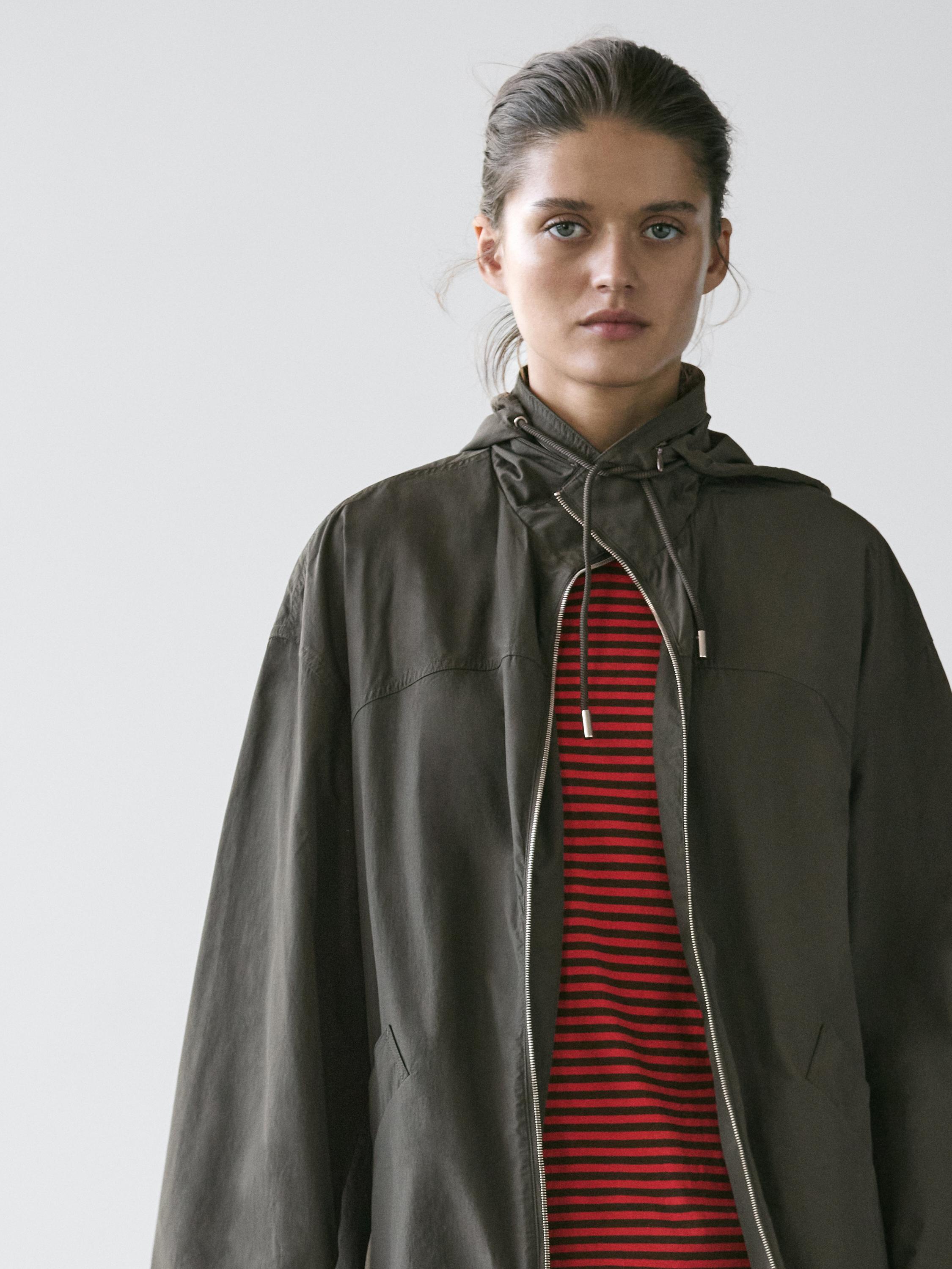 Technical fabric trench coat with hood